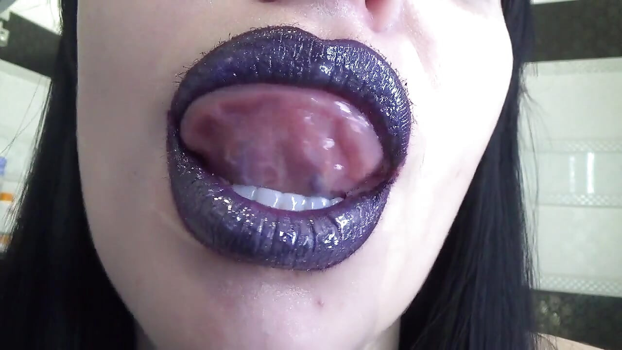 Purple glossy lips! Kissing and duck face fetishes!!
