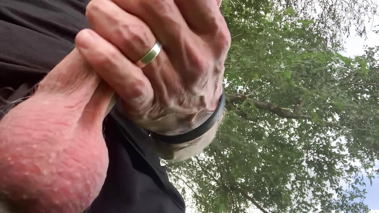 Outdoor cock pre cum and hot piss