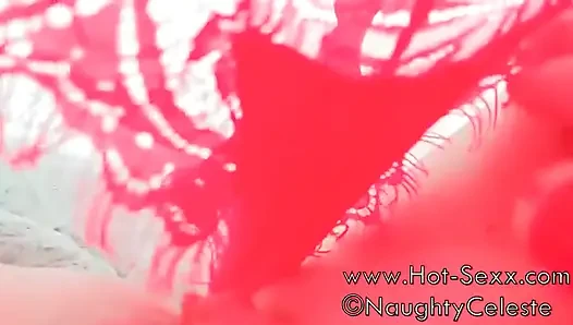 Naughty Celeste Squirt in White and Red Panty