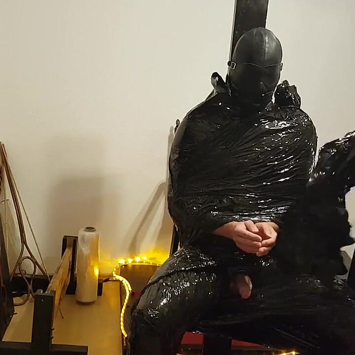 Foil Bondage Slave Part 2 - Cling Film Mummified and Edged to Madness
