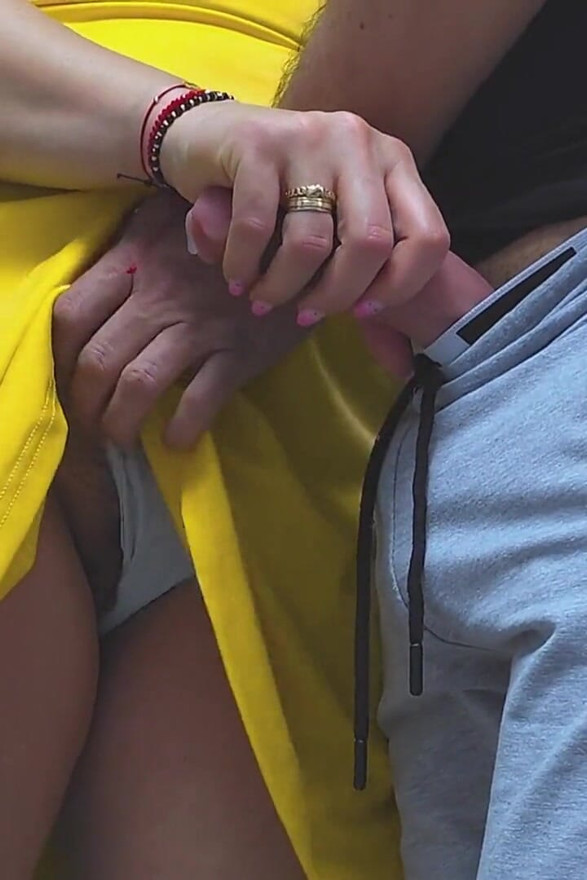 Risky Handjob Inside Public Transport! Dirty Stranger Ejaculate Using Girl's Hand
