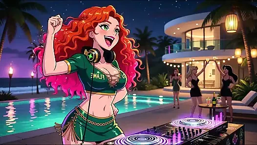 AI- DJ Girls in Private Exclusive Party - Beach Sunset + Tron Futuristic  + Tokyo Neon