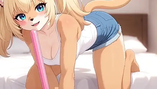 Sexy pelz wichst vor mir - schüttelnder hintern, nasse muschi & rosa stick-masturbation