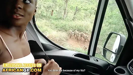 Horny Ebony Girlfriend Deep Throats Big White Cock On a Safari Trip