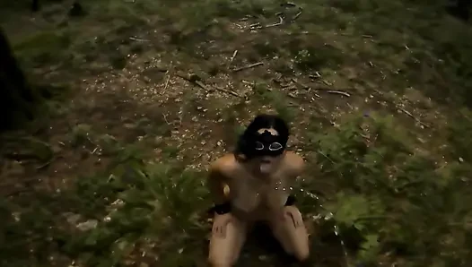 Brunette mature gets completely naked and gets washed with piss