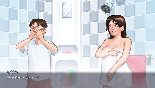 Stepson shower with MILF Stepmom Debbie and had kinky session (Summertime Saga)