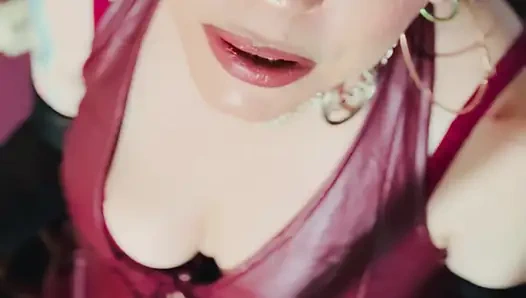 Red Leather & Cigarettes! Tina Snua Smoking A Cigarette Wearing Black Sheer Gloves & Jewelry