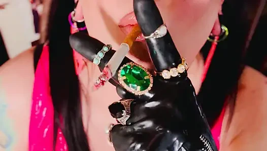 18 Rings & Latex Gloves! Miss Tina Snua Smoking 2 Cork Cigarettes For Her Glove Fan! - Smoker OMI OME Snap Inhales Drifting
