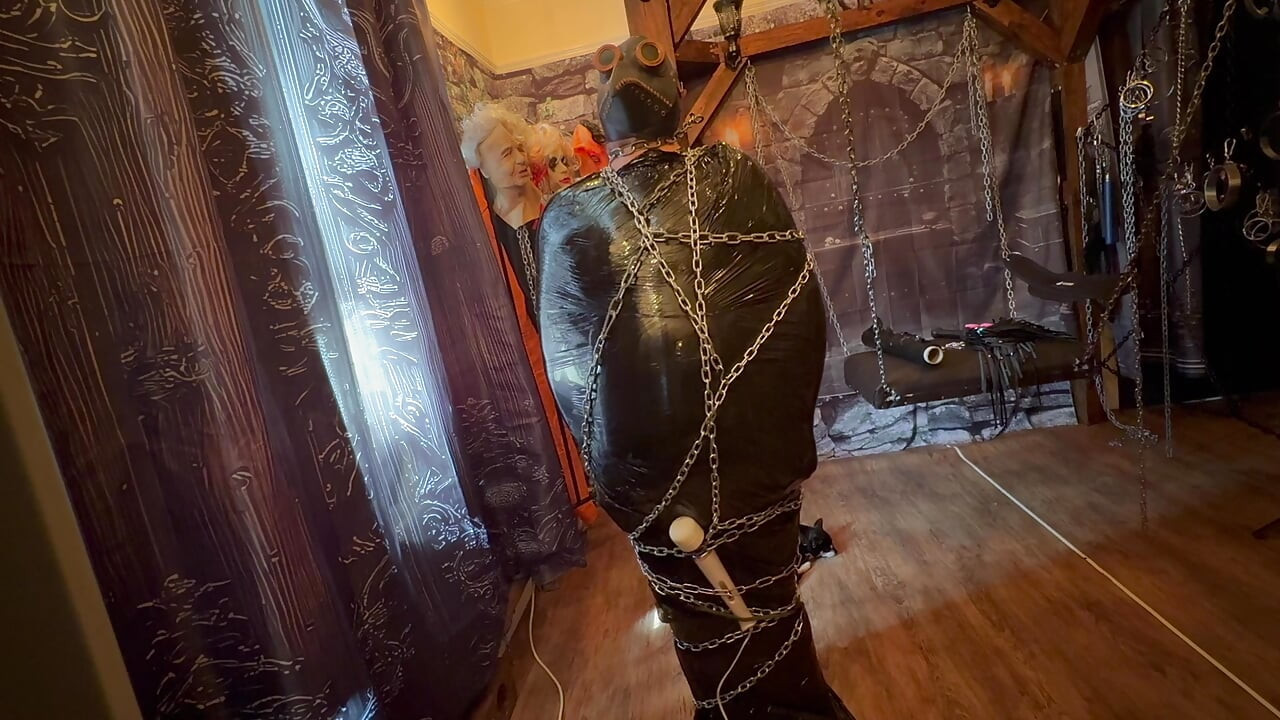 Final Part:- Domina Satana & Bag Man in chains and pallets wrap