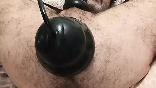 Stretching my fucking hole with inflatable dildo