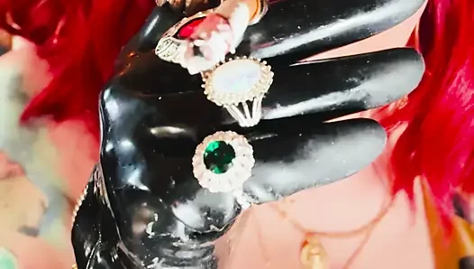 The Beautiful Rubber Beauty Tina Snua Smoking A Cigarette Using A Holder - Smoker Latex Gloves Rings Jewellery