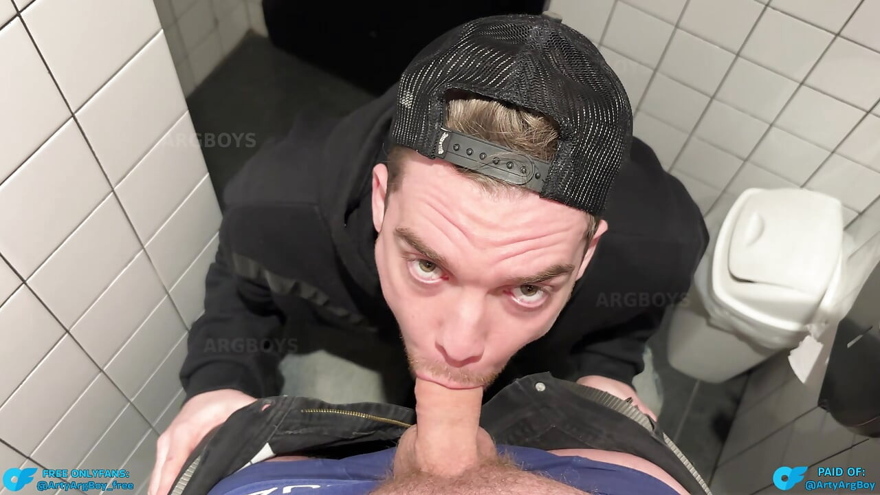 I Caught Straight Guy Jerking Off in Public Toilet and He Fucked me Rough