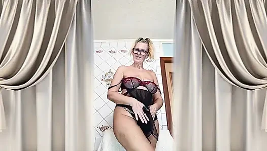 Hot Housewife Lukerya in the Kitchen in Black