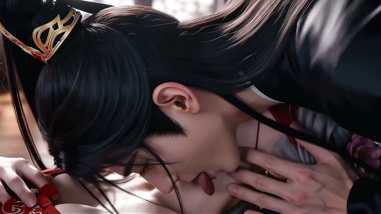 Una belleza clásica china con piel tan blanca como la nieve, vestida de rojo y con pelo blanco. Mamada, semen, episodio-2, generado por ia
