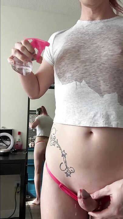 Soaking Sissy with Spray Bottle