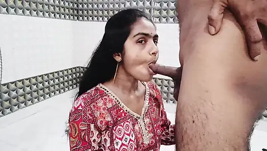 Real Indian Couple Hot Sex in Red Dress - Blowjob, Deepthroat, Missionary & Doggy with Cum on Breasts