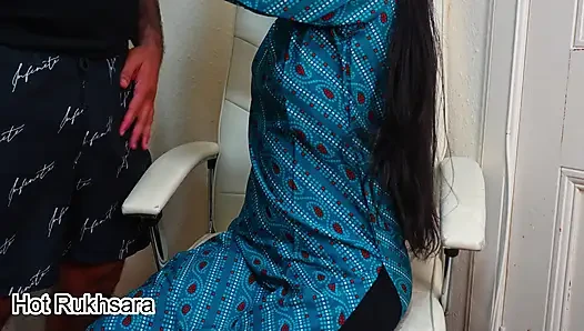 Desi Indian hot rich aunty fucked by cleaner on the chair while her husband was watching tv in hall