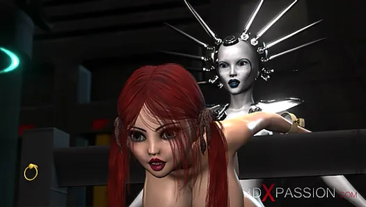 3d alien dickgirl folla a un adolescente en restricciones en el laboratorio de ciencia ficción