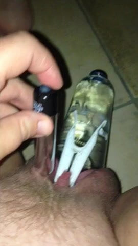 Masturbate with vibrator and bootle