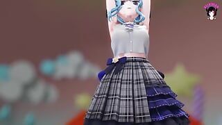 猫を示すドレスで踊るかわいいティーン(3D HENTAI)