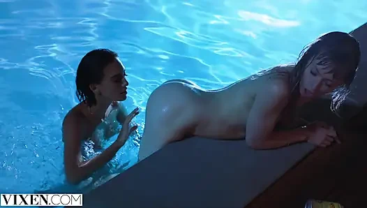 VIXEN - Janice Griffith and ivy wolfe sneak into backyard for nighttime pool fun
