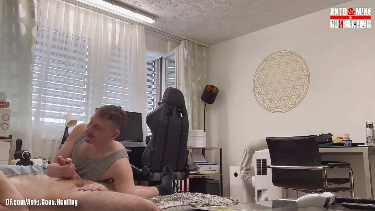 Young Straight Plumber Comes Over in His Freetime and Is Treated and Sucked by Mike on the Couch
