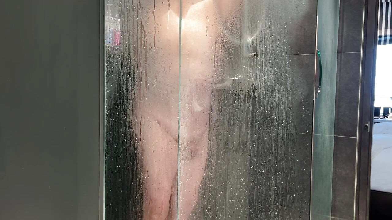 Chubby Guy Showers in Hotel