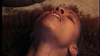 Cute black slut sucking off dick