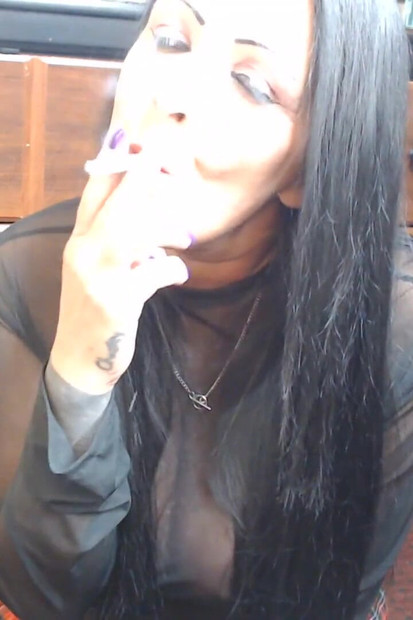 Smoke covered dick slave