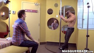 Masked muscular dude passionately strips and jacks off
