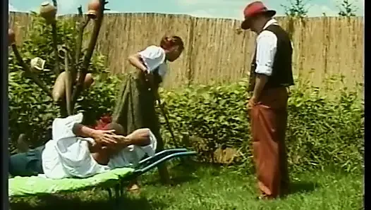 Horny cock sucking guy gets ass ravaged while fucking a hot bitch on the lawn
