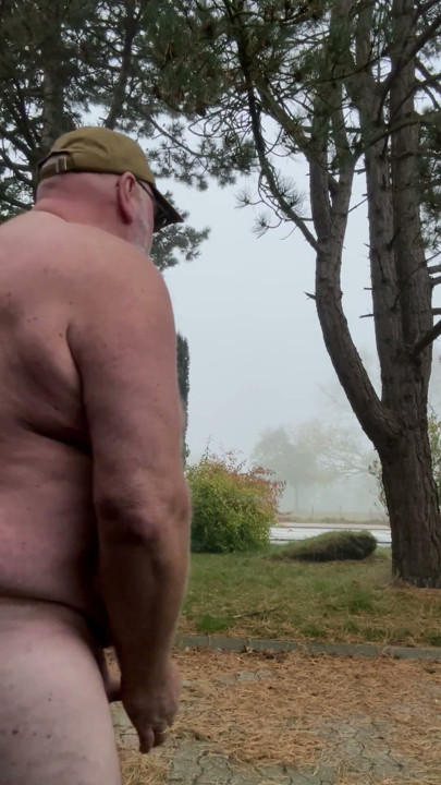 I fat deviant cock whore jerks off my cock naked in public in a parking lot near two streets | Clip 1