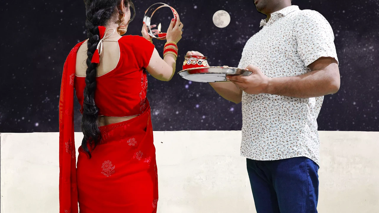 Karva Chauth 特别节目：新婚的Priya在天空下的第一次性交和口交，带有清晰的印地语音频