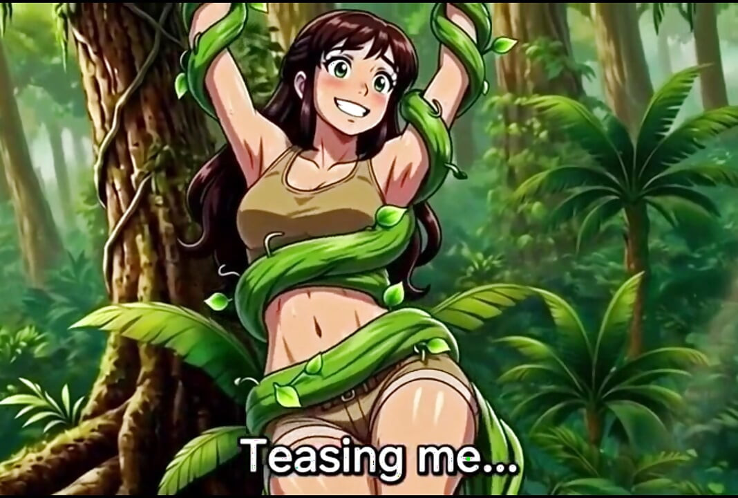 Explorer girl bound in teasing vines that give her  Bound in teasing vines that  intimate pleasure