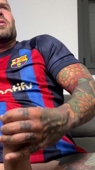Handsome Spaniard Jerks off in the Barça Shirt