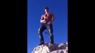 Guy jerking off and shooting a huge load in the gay cruising