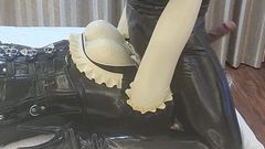 latex mistress sit on her sissy rubber maid