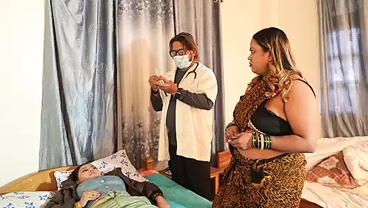 Dokter dan pasien lagi asik bersenang-senang selama pemeriksaan