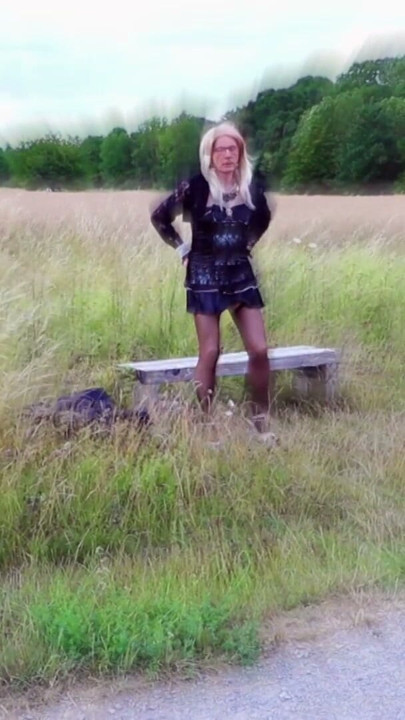 Biking In A Short Gown And Shiny Nylon Stockings | Clip 1