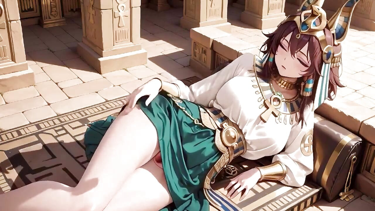 Languid on the Golden Throne, She Runs Fingers Over Her Full Chest with a Hazy, Arrogant Gaze.