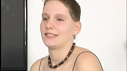 Short hair brunette with big boobs is blowing big cock