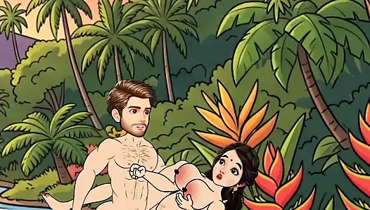 Man fucks woman with big cock in the forest, woman is very happy.