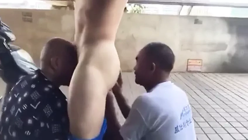 Two chinese grandpas share cock & ass outdoors