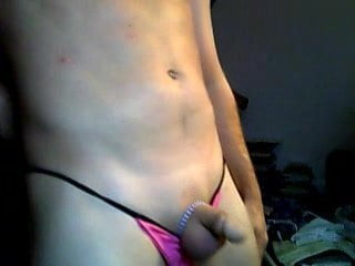 Posing & playing in a pink thong & cock ring