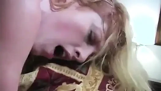 Long haired blonde chick gives black stud amazing head and pussy