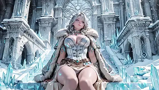 Silver-Haired Ice Queen! Kneeling in the Frozen Castle, her cold armor hides so many secrets. Hand on chest, biting lips...