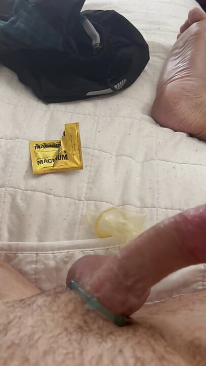 Condom, cock ring, and some cum