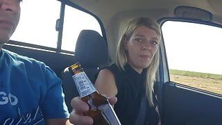 Sweet tinder date 's first blowjob while driving