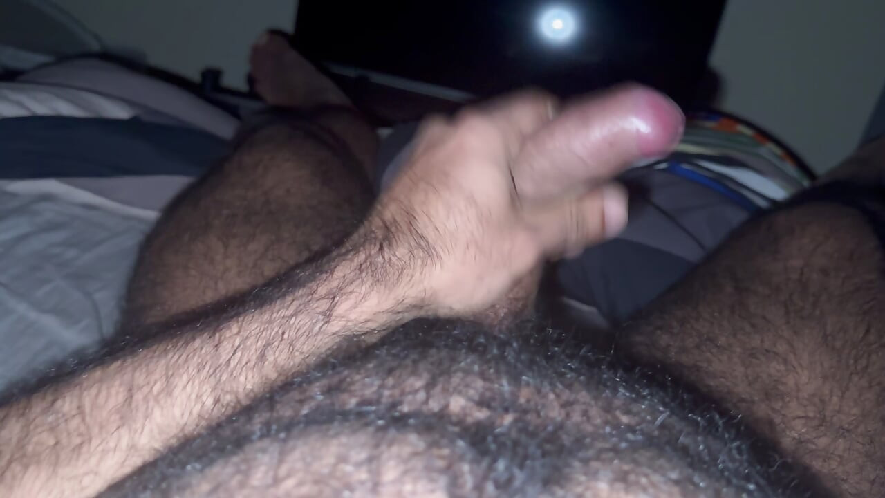 Hairy Black Man Jerking off Before Bed
