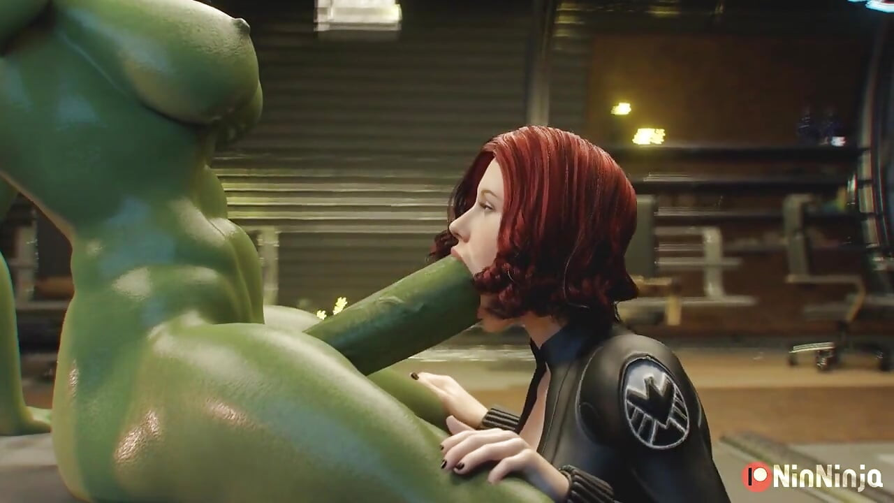 Black Widow blows She Hulk's massive cock and gets fucked in the hard with it